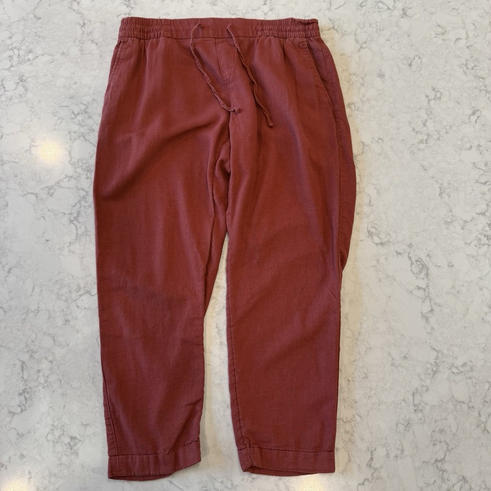 Old Navy Tapered Linen Blend Pull On Pants Brick Red Small